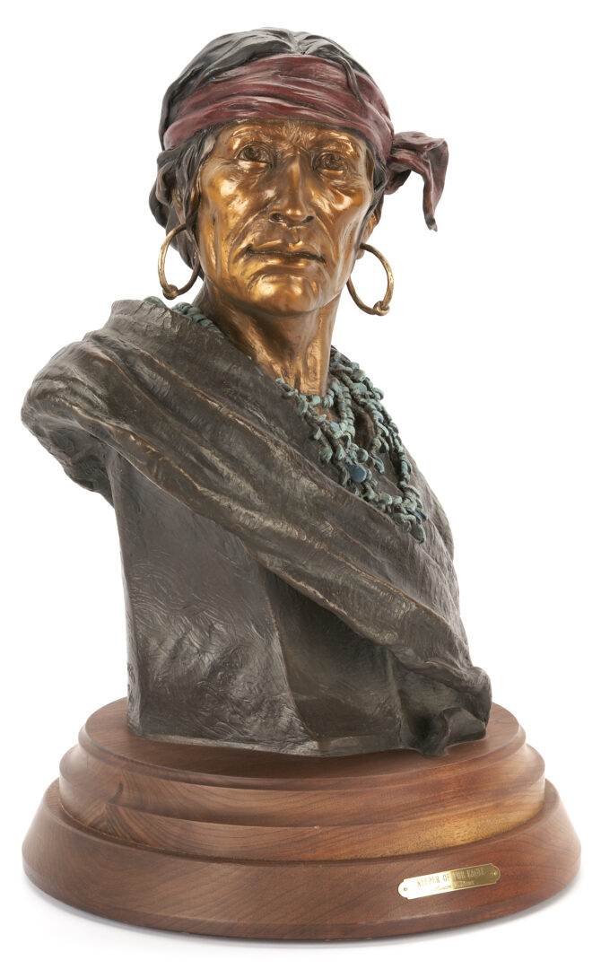 Lot 518: Susan Kliewer Bronze Bust Sculpture, Keeper of the Eagle w/ COA