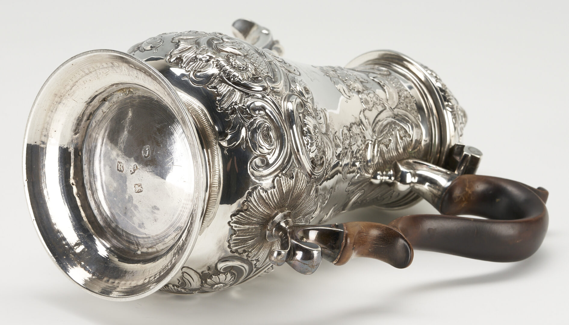 Lot 53: George III Sterling Silver Armorial Coffee Pot c. 1772