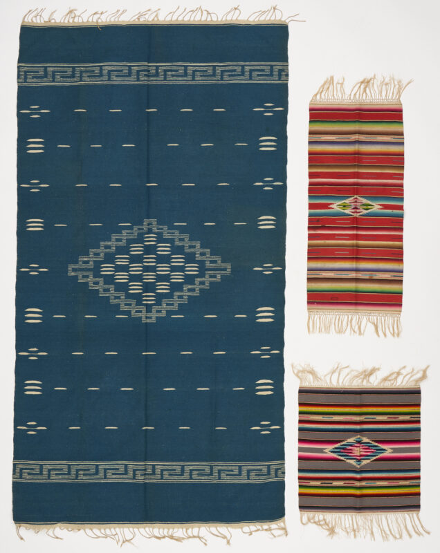 Lot 544: 3 Mexican Saltillo Serape Weavings, incl. Turquoise Blanket