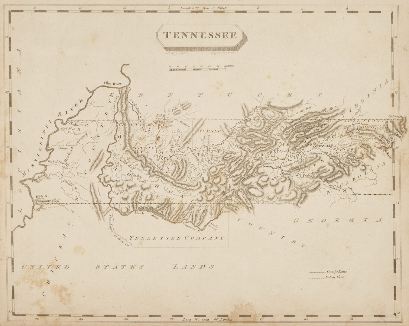 Lot 551: 2 Early TN & KY Maps: Cyrus Harris, 1796 & Samuel Lewis & Alexander Lawson, 1805