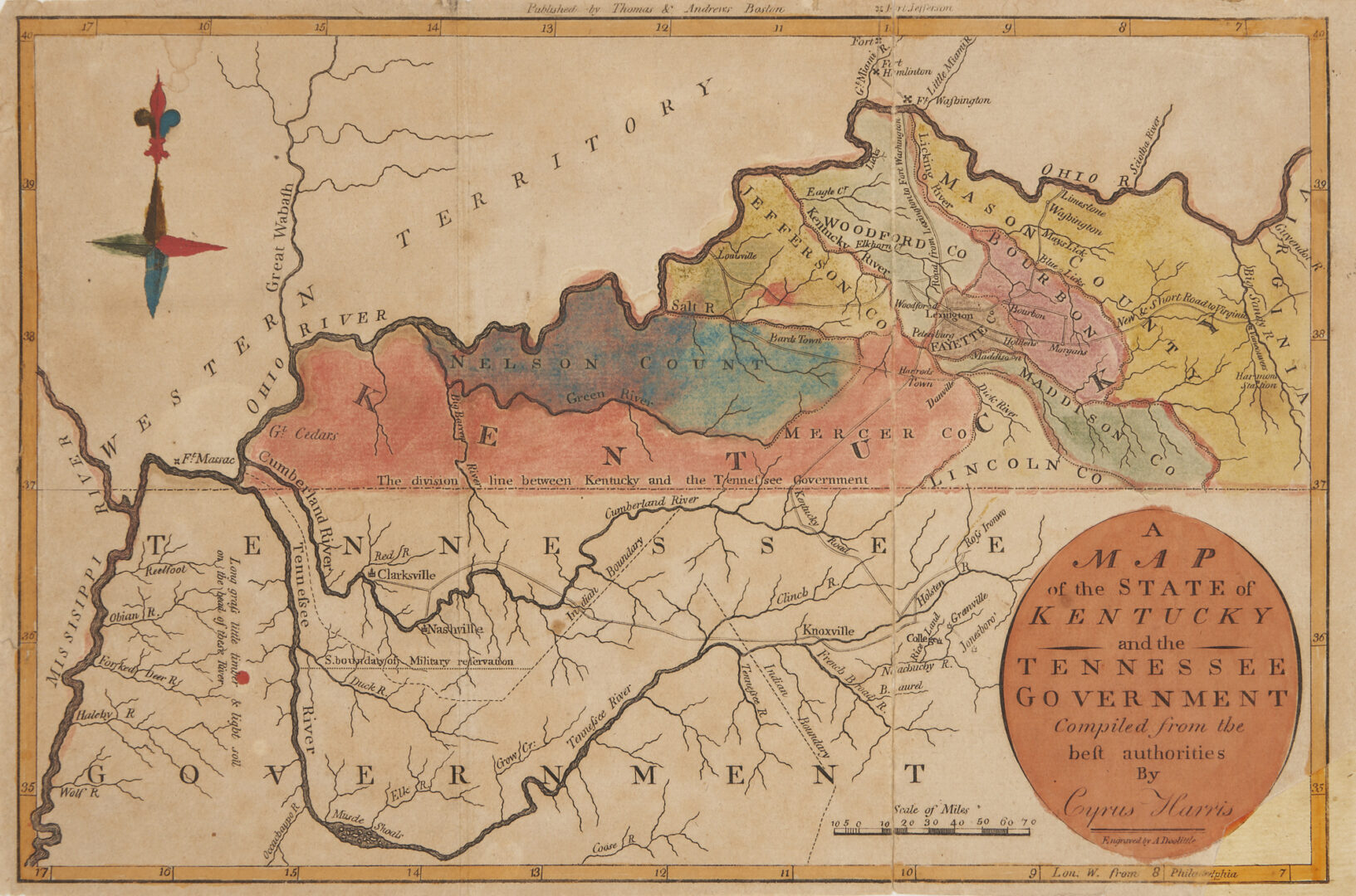 Lot 552: 1800 KY Map by John Payne; 1796 KY & TN Map by Cyrus Harris; 4 items