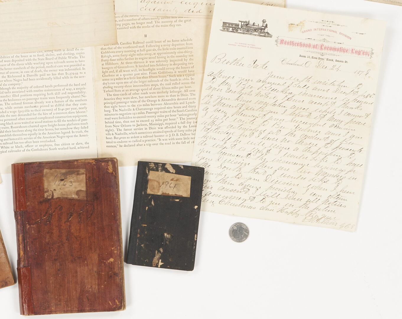 Lot 557: NC/TN Civil War-Era Diary & Postwar Archive, Train Related
