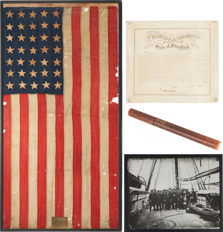 Lot 562: Admiral John Winslow USS Kearsarge Civil War 35 Star Flag Plus Commendation and Photo