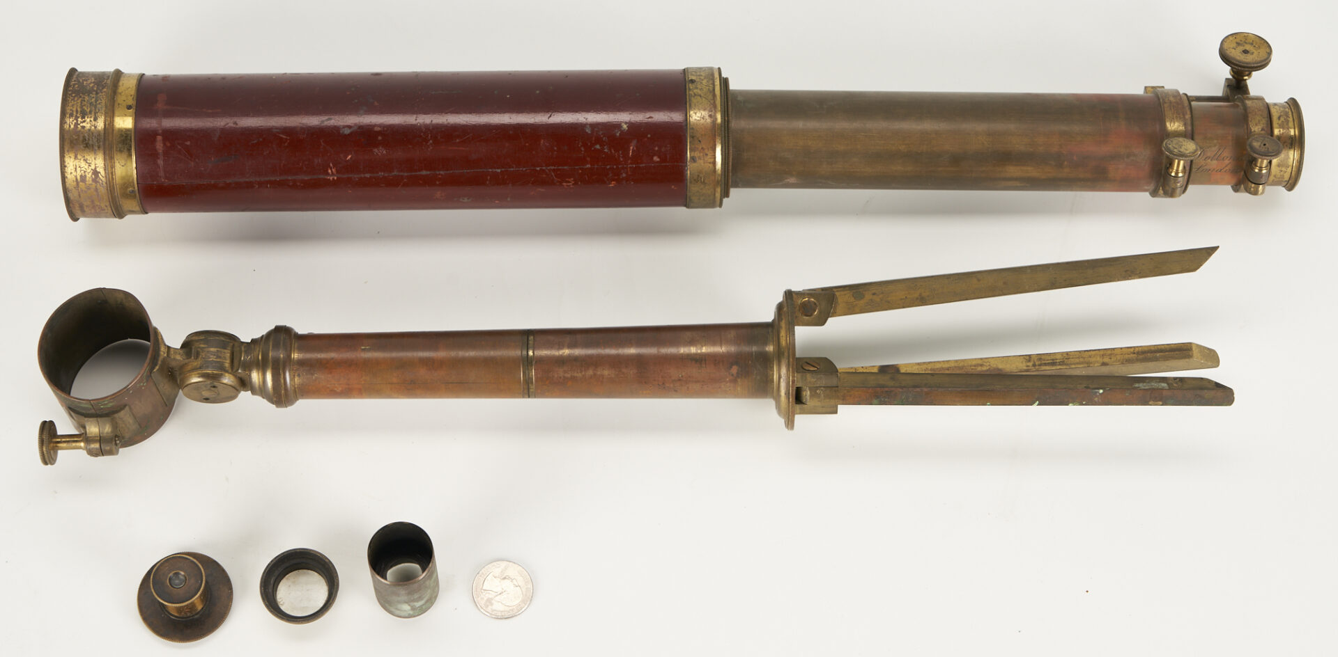 Lot 564: Dolland Maritime Telescope, USS Kearsarge related, with tripod and box