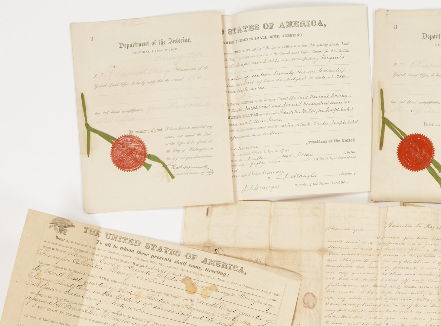 Lot 597: Eckel/Taylor Family Archive, 10 Items incl. Missouri Settlement & Presidential