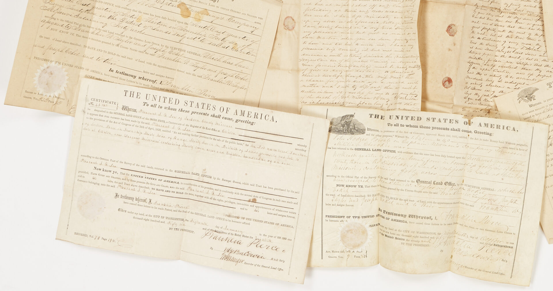 Lot 597: Eckel/Taylor Family Archive, 10 Items incl. Missouri Settlement & Presidential