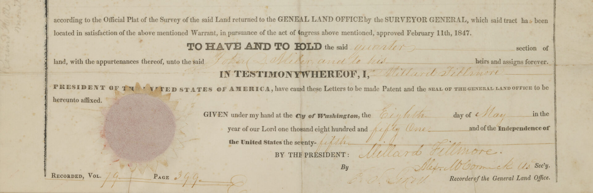 Lot 598: 4 Presidential Land Grants, Mexican American War & KY Related
