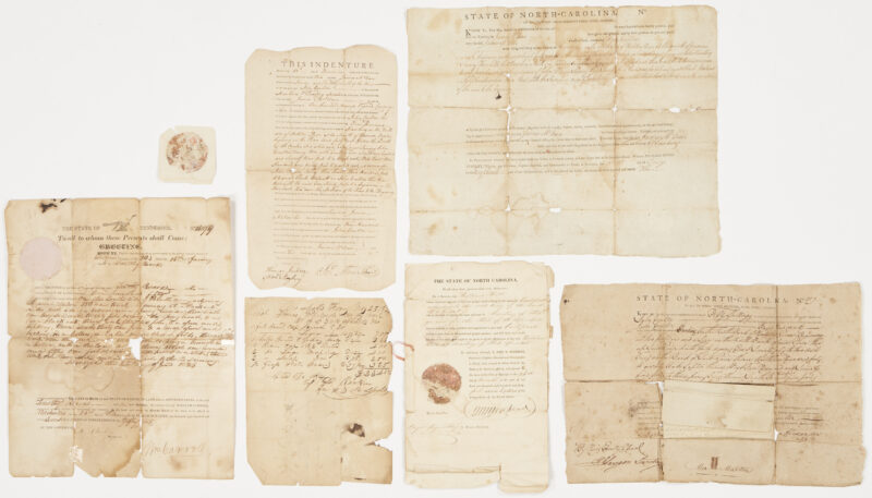 Lot 602: 6  Tennessee / NC Documents, 1791-1826, incl. Governor Signed Land Grants