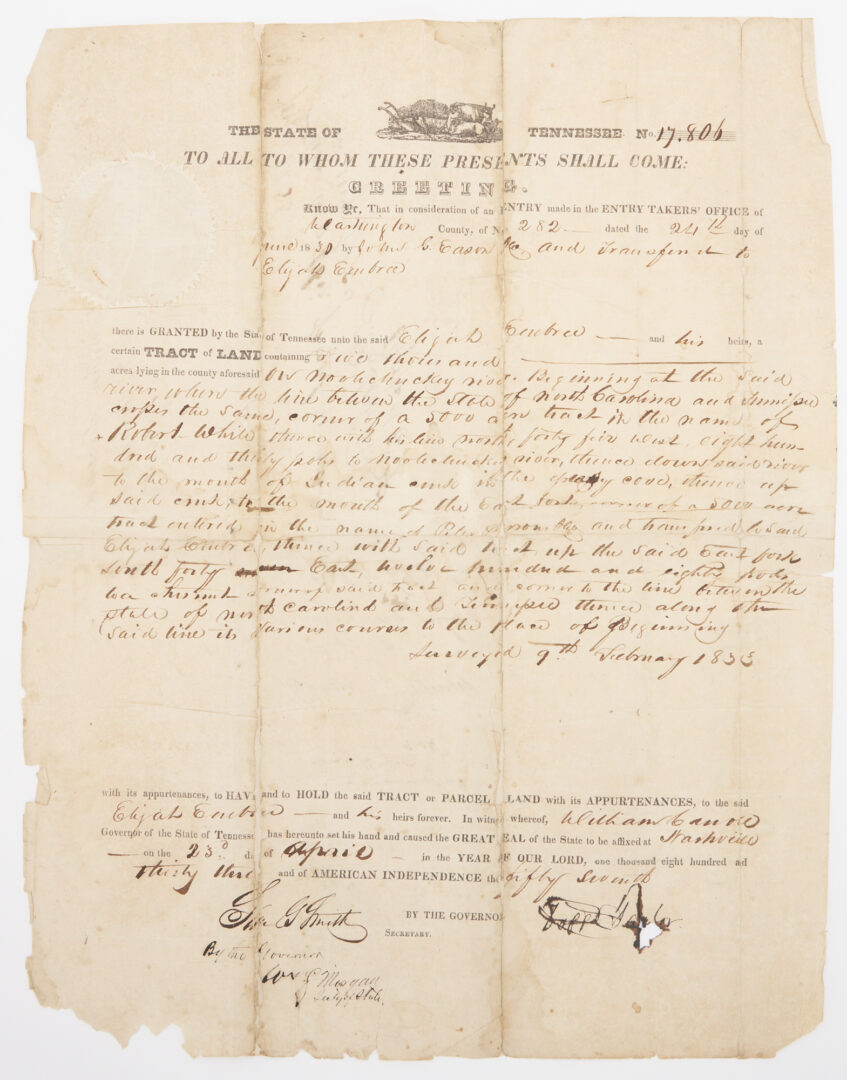 Lot 603: Grouping of 4 Tennessee Land Grants & Notary Public Appointment
