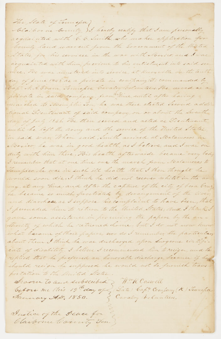 Lot 604: 6 East TN Mexican War Related Letters, 2 U.S. Pension Forms & 1878 Congressional Record