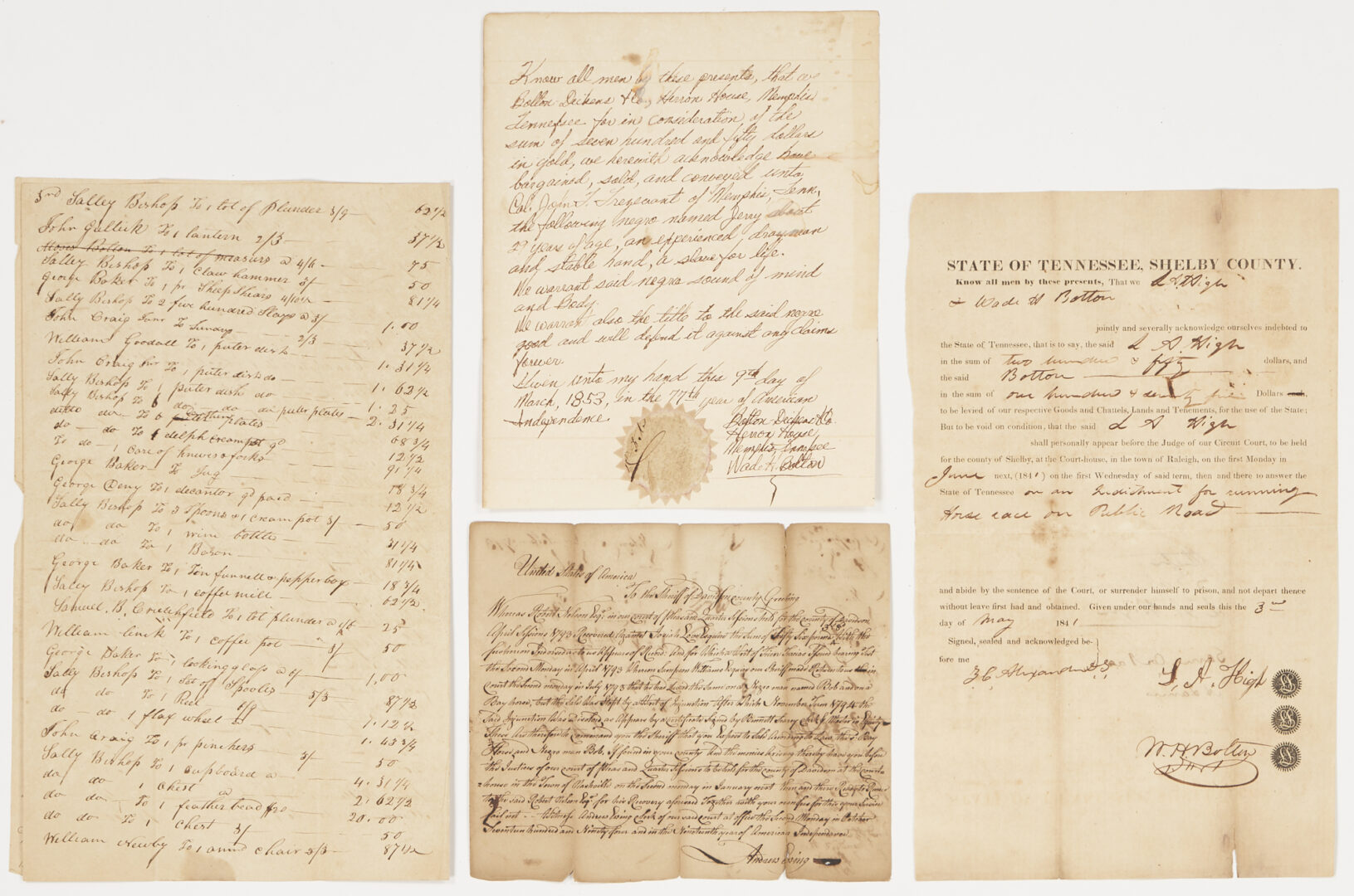 Lot 606: 4 Early TN African American History & Related Documents, incl. Nashville & Memphis