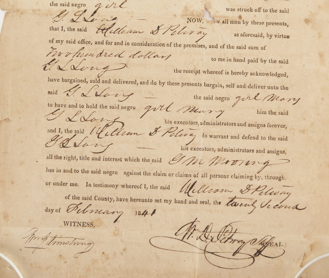 Lot 607: 3 TN & NC Slave Bills of Sale, 1840s