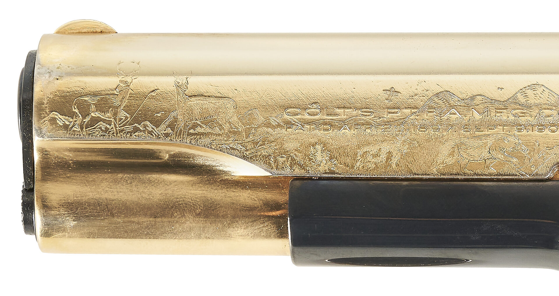 Lot 611: Colt 1911-A1 Super Match .38 Automatic, Engraved Gold Plated Slide