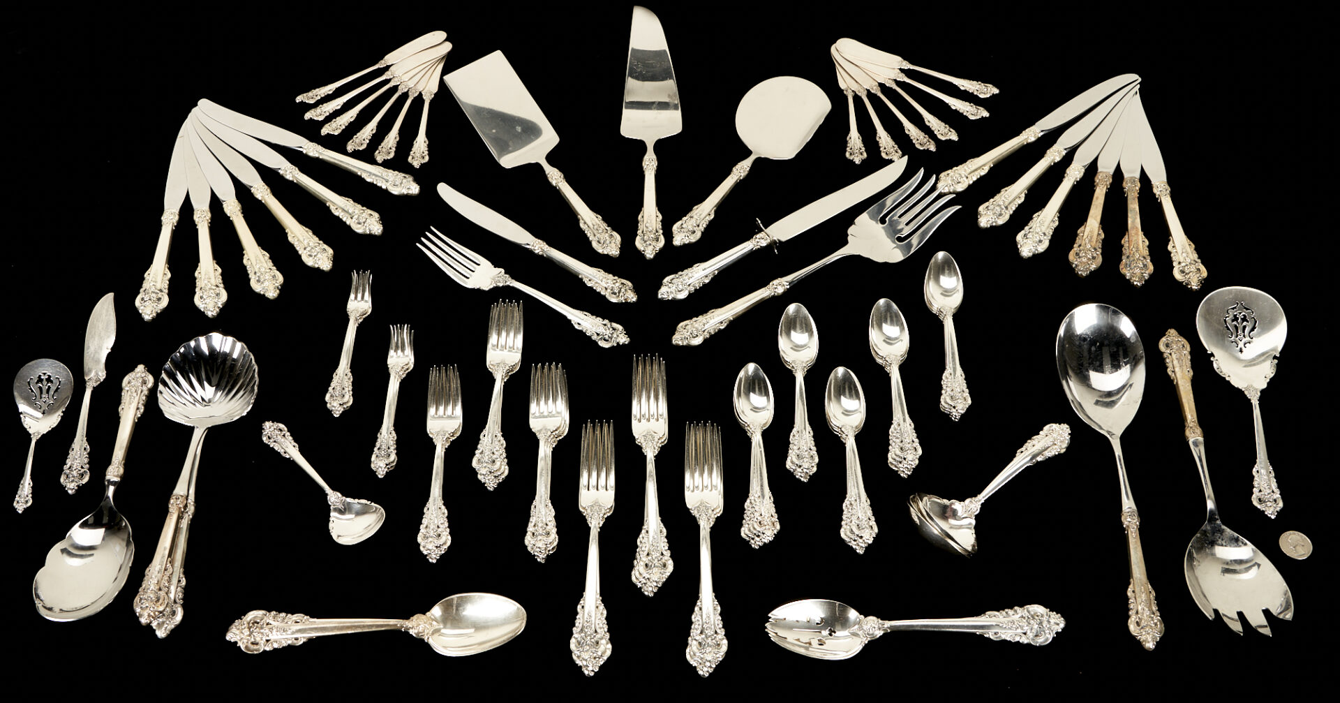 Lot 62: 95 Pieces of Wallace Grand Baroque Sterling Silver Flatware