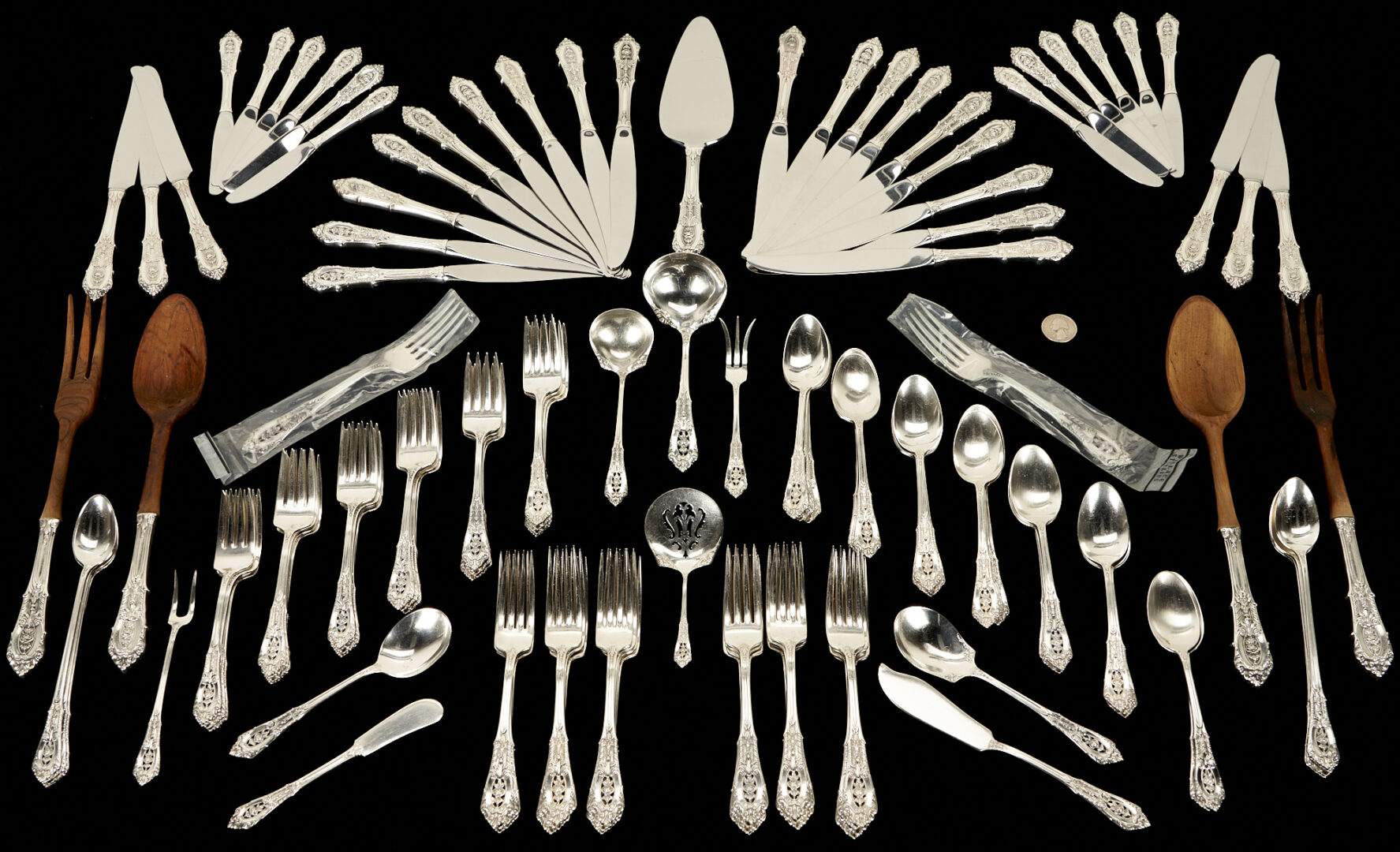 Lot 63: 132 pcs. Wallace Rosepoint Sterling Silver Flatware, service for 24