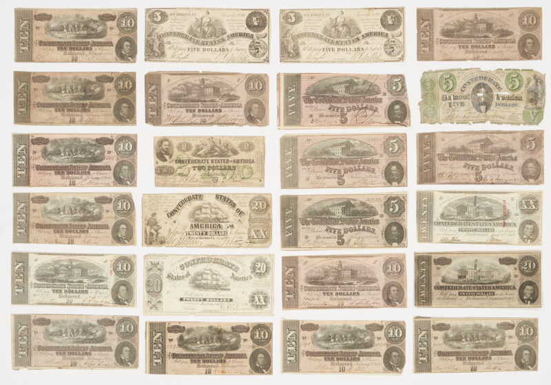 Lot 655: Grouping of Confederate Currency, 24 items