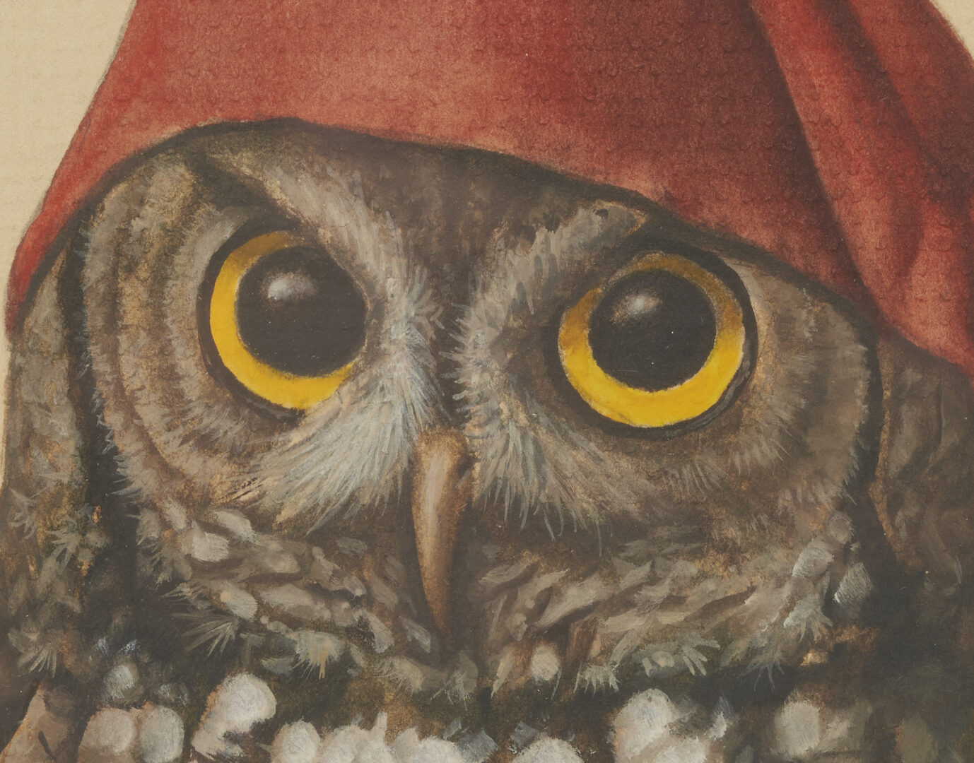 Lot 658: Werner Wildner Watercolor Painting, Owl in Red Cap, Illustration history