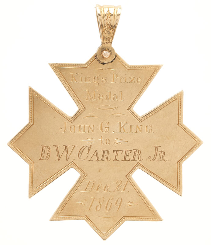 Lot 67: East TN 14K Gold Prize Medal, King & Carter families