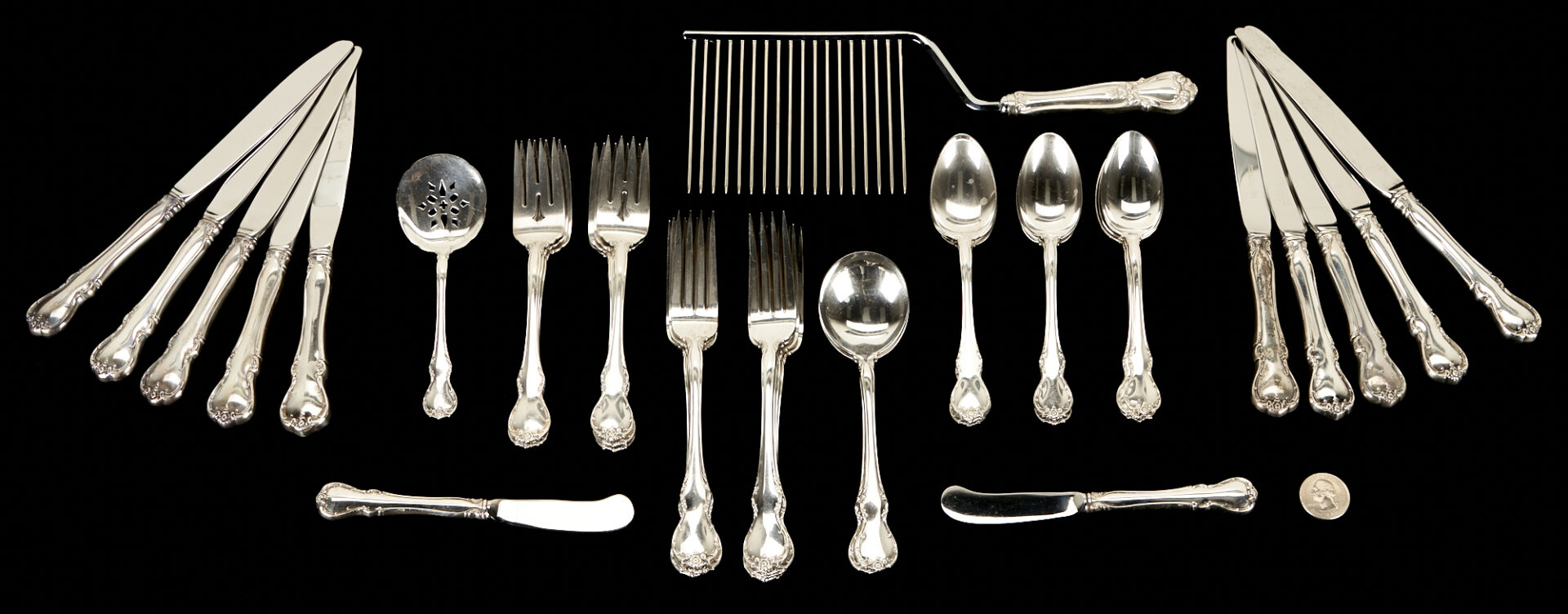 Lot 681: Towle French Provincial Sterling Silver Flatware & Cakebreaker, 41 Pcs Total