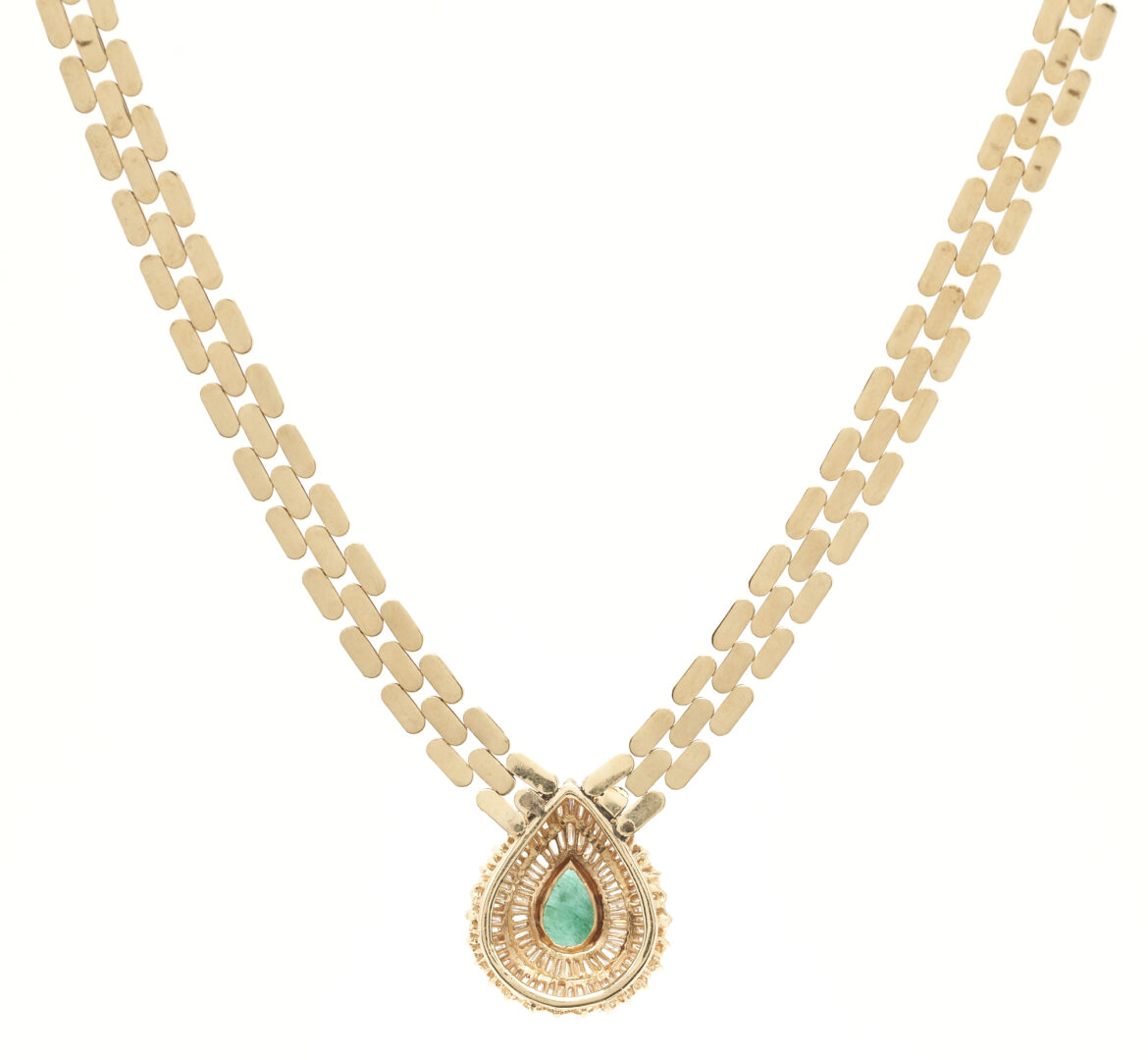 Lot 693: Italian 14K Emerald & Diamond Teardrop Necklace