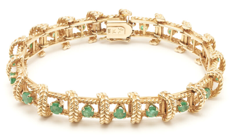 Lot 694: 14K Gold & Emerald Bracelet