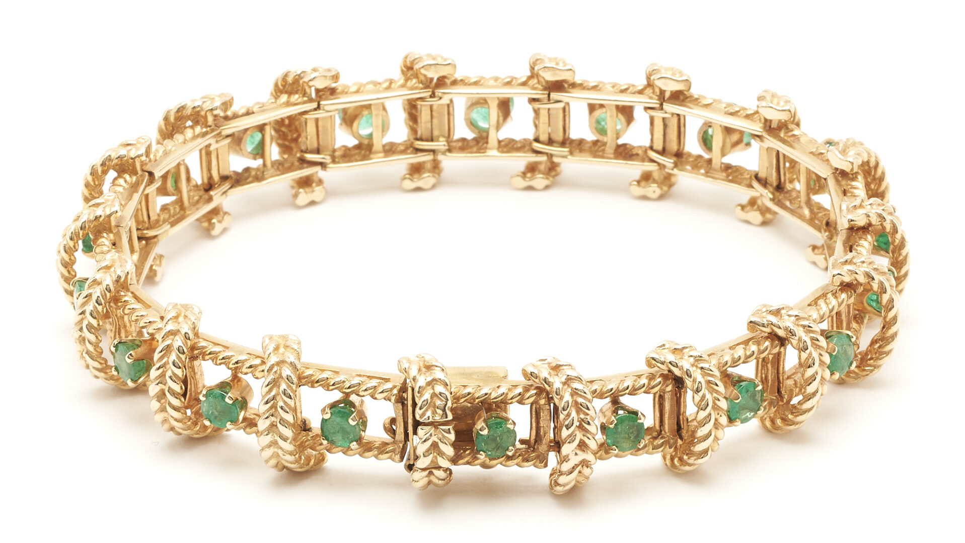 Lot 694: 14K Gold & Emerald Bracelet