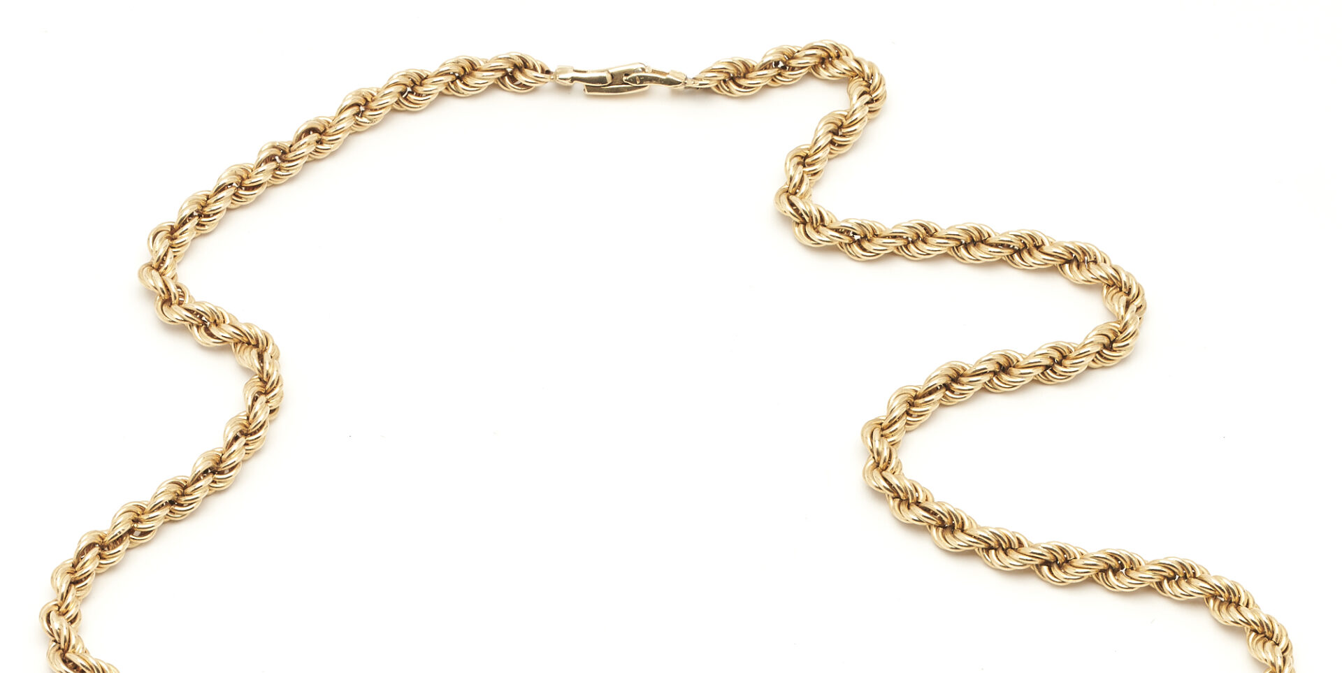 Lot 695: 14K Gold Rope Chain Necklace, 30" L