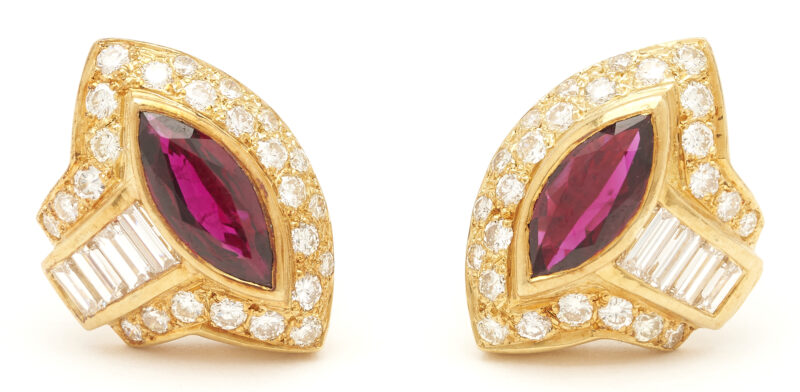 Lot 699: 18K Ruby & Diamond Earrings