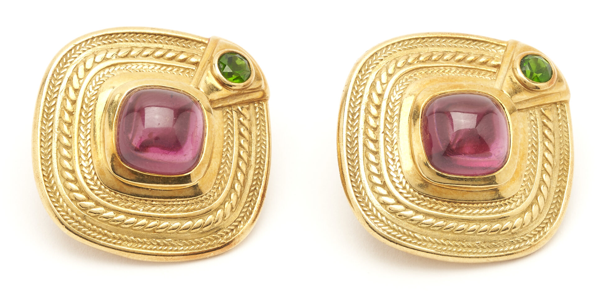 Lot 702: 18K Gold & Gemstone Byzantine Style Earrings