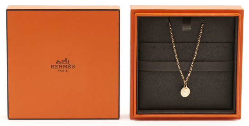 Lot 708: Hermes 18K Rose Gold Clou de Selle Motif Gambade Diamond Necklace