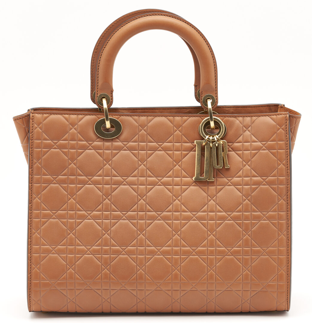 Lot 719: Christian Dior Lady Dior Large Bag, Embossed Tan