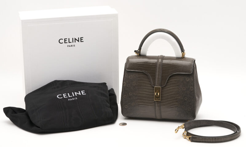 Lot 725: Celine Small 16 Lizard Grey Handbag
