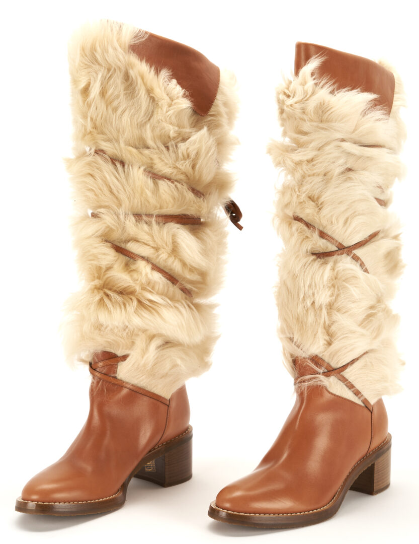 Lot 729: 2 Pairs Celine Tall Boots, Folco Fur Boots & Manon Wedge Over the Knee