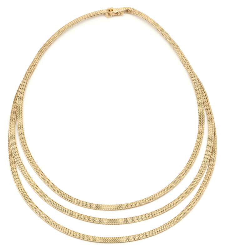 Lot 760: 18K Designer Triple Strand Woven Necklace
