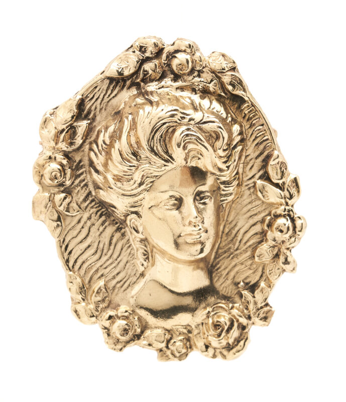 Lot 763: 14K Gold Art Nouveau Female Bust Brooch