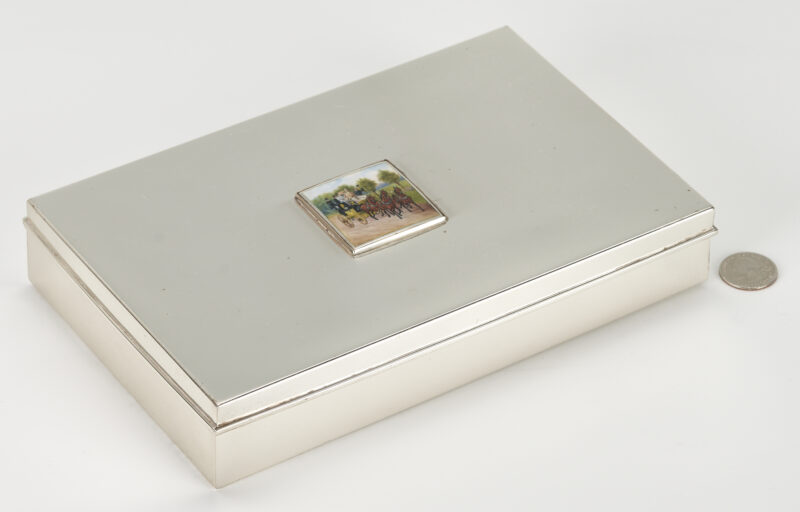 Lot 781: Tiffany & Co. Sterling Silver Box w/ Watercolor Plaque of Carriage Ride