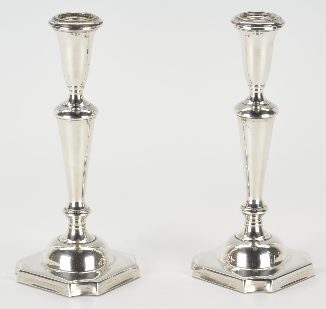 Lot 789: 3 pcs. Sterling Silver, Gorham Repousse Bowl & Weighted Candlesticks