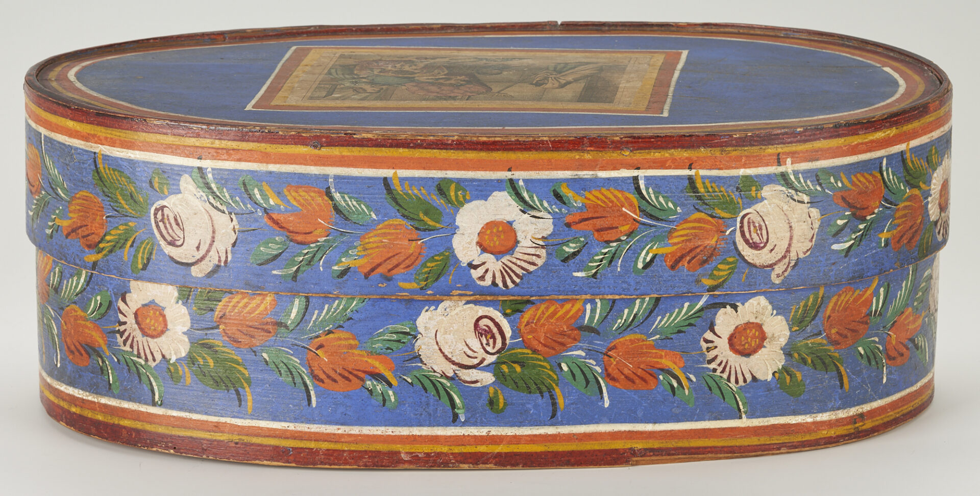 Lot 832: 2 Folk Art Paint Decorated Wedding or Bride's Boxes