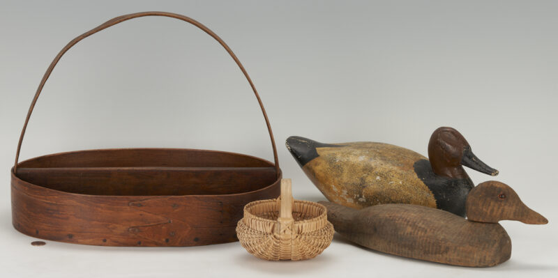 Lot 835: Group of 4 Southern Items, Miniature & Shaker Style Baskets, Duck Decoys