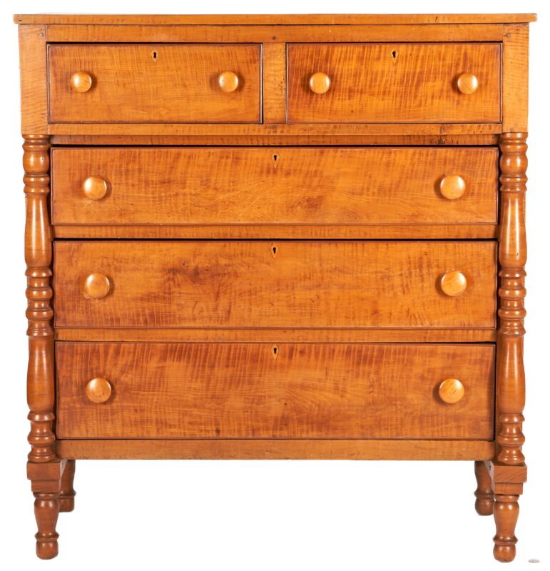Lot 837: Sheraton Tiger Maple Chest of Drawers