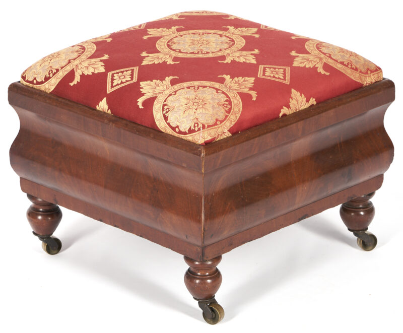 Lot 840: Labeled Maine Late Classical Mahogany Footstool, Dole Bros.