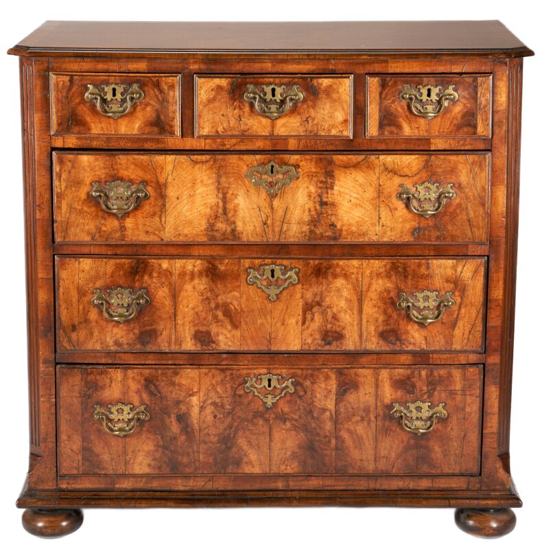 Lot 842: English Queen Anne Style Burlwood Chest of Drawers