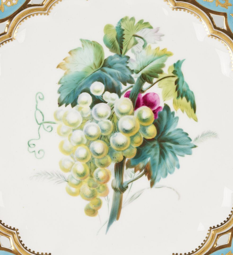 Lot 850: 12 pcs. English Rococo Style Dessert Set with Fruit & Flower Decoration