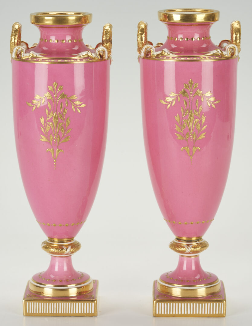 Lot 853: Pair English Minton Porcelain Vases w/ Pink Grounds