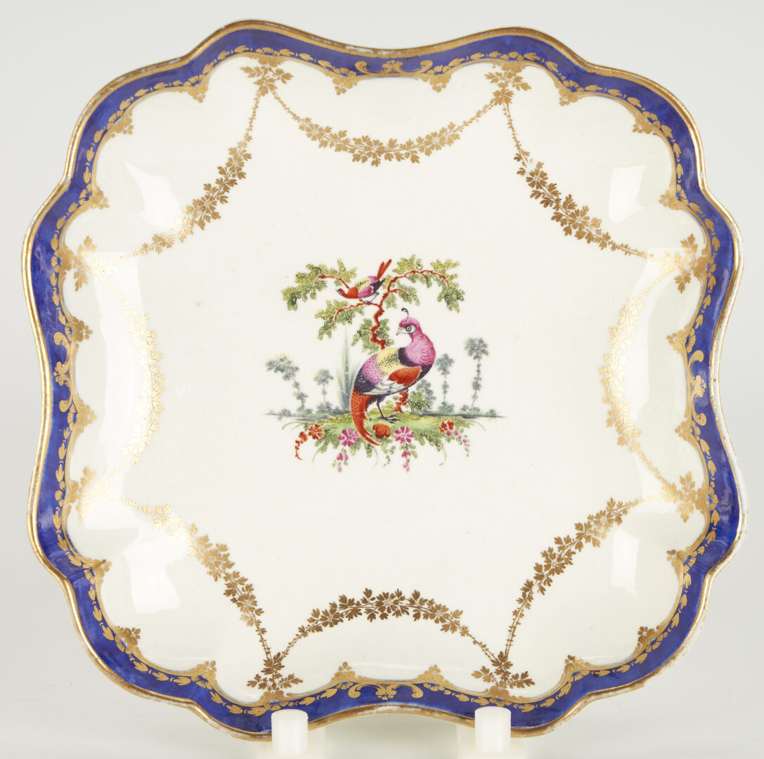 Lot 855: 4 English Cobalt Dishes, incl. Worcester 1st Period Birds
