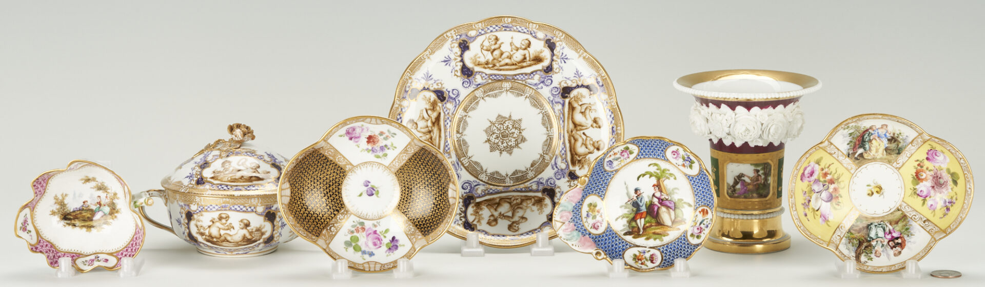 Lot 861: 7 pcs Continental Porcelain, mostly Manner of Helena Wolfsohn