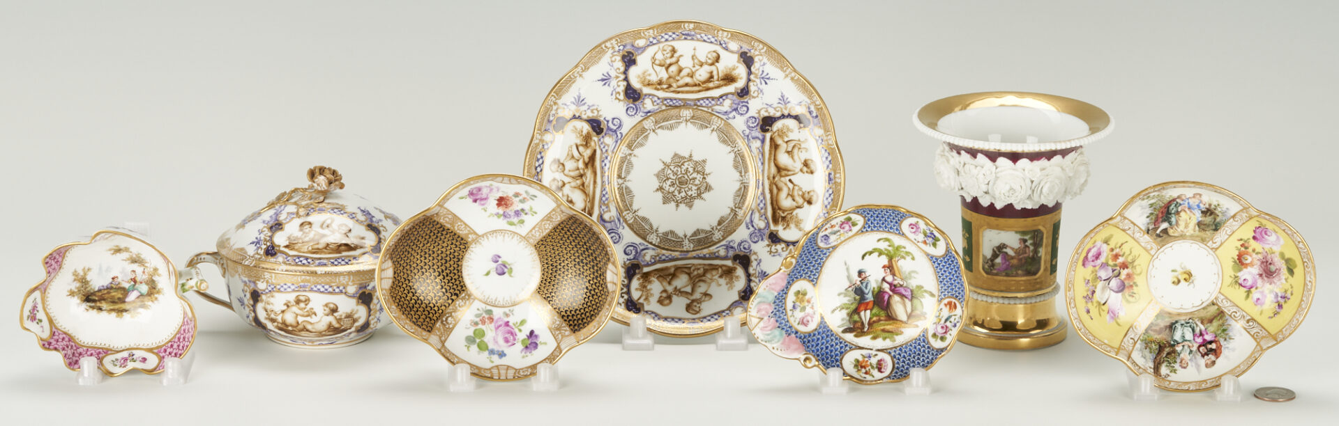 Lot 861: 7 pcs Continental Porcelain, mostly Manner of Helena Wolfsohn