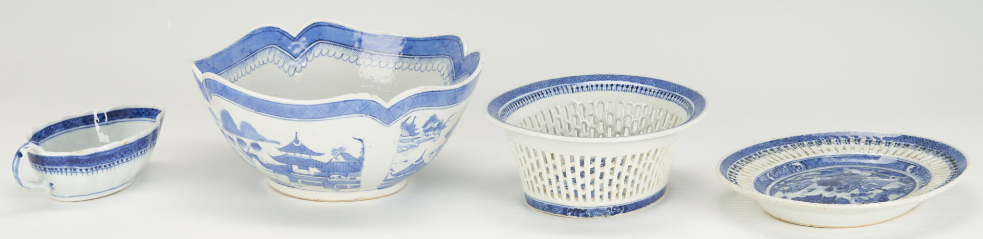 Lot 869: 12 Assorted Chinese Export Canton Porcelain Items, incl. Chestnut Basket & Teapots