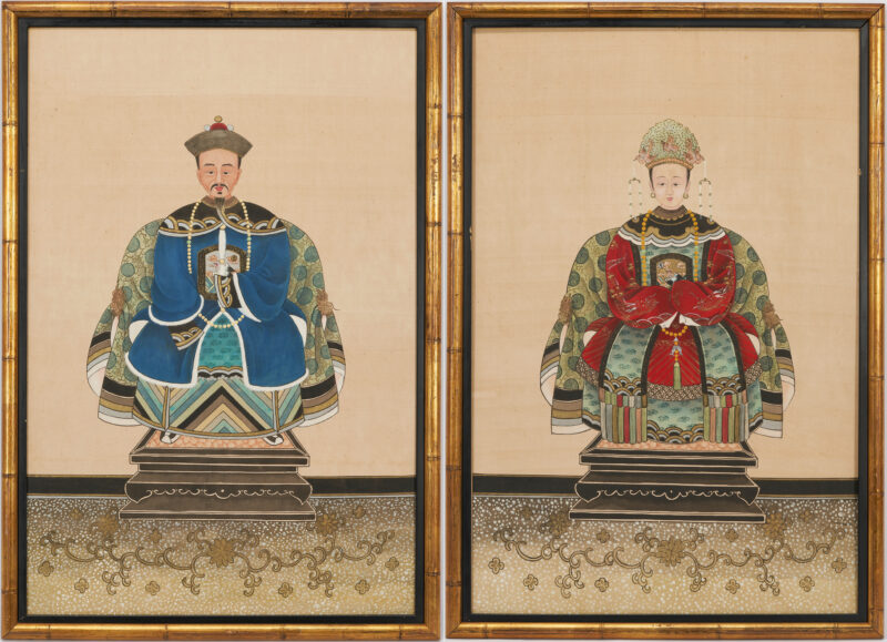 Lot 873: Pair of Chinese Ancestor Portraits