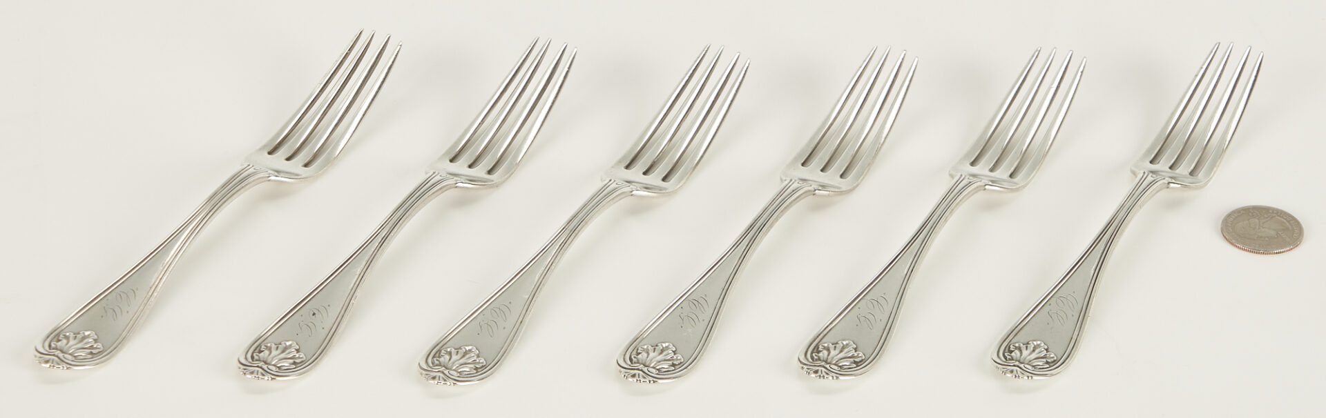 Lot 87: Six Mississippi Coin Silver Forks, Klein & Brother
